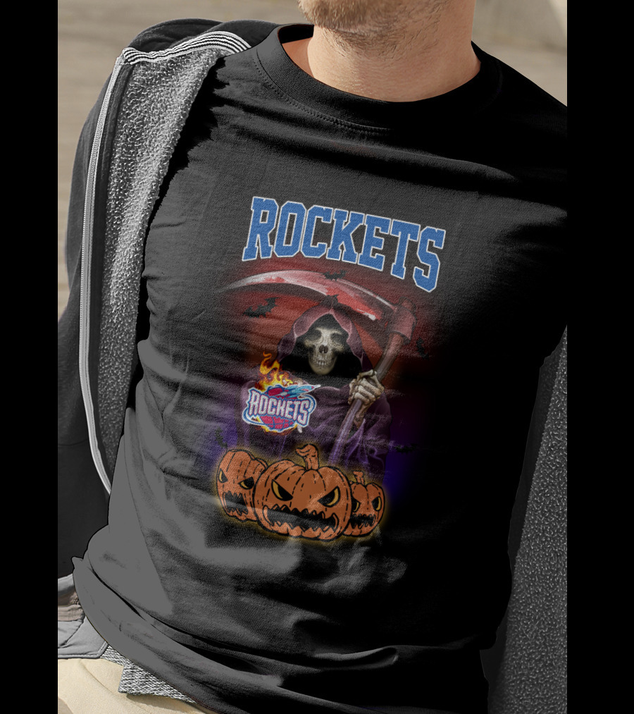 Houston Rockets Reaper Halloween Pumpkin Basketball T-Shirt