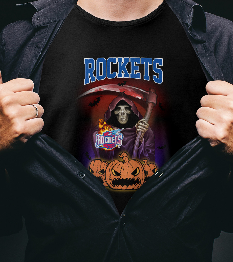 Houston Rockets Reaper Halloween Pumpkin Basketball T-Shirt