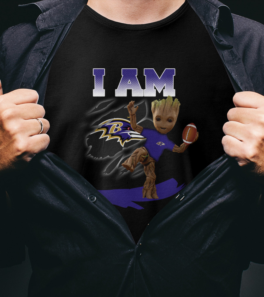 I Am Baltimore Ravens Groot Holding Football Ravens Fans T-Shirt