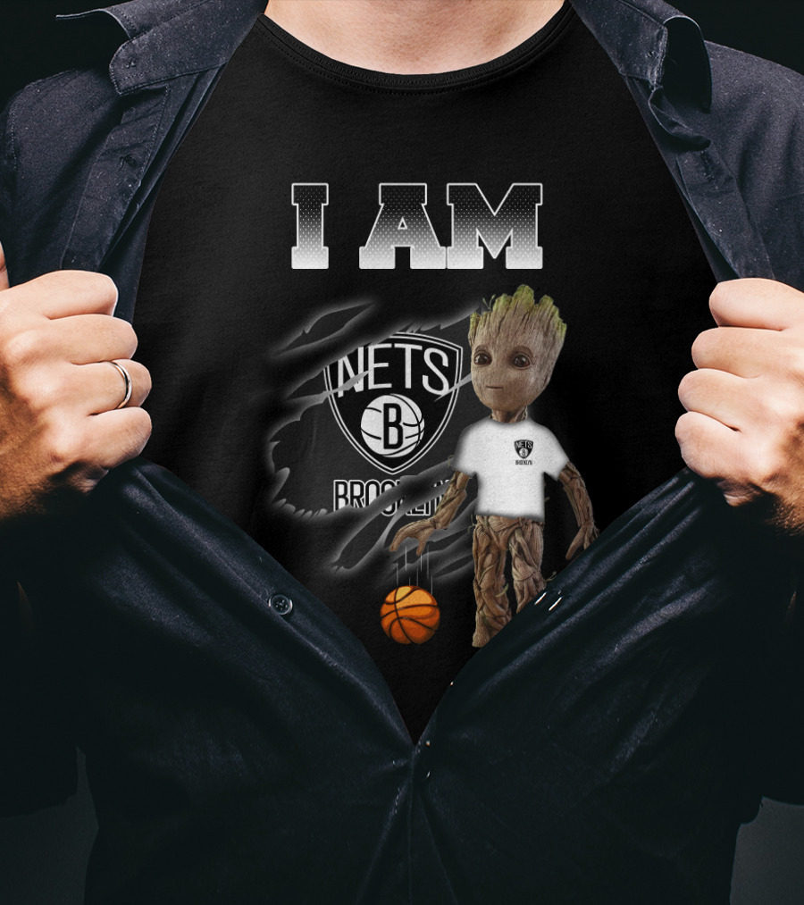 I Am Groot Brooklyn Nets Fan With Basketball T-Shirt