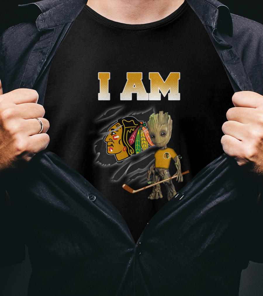 I Am Chicago Blackhawks Groot Hockey Fan T-Shirt