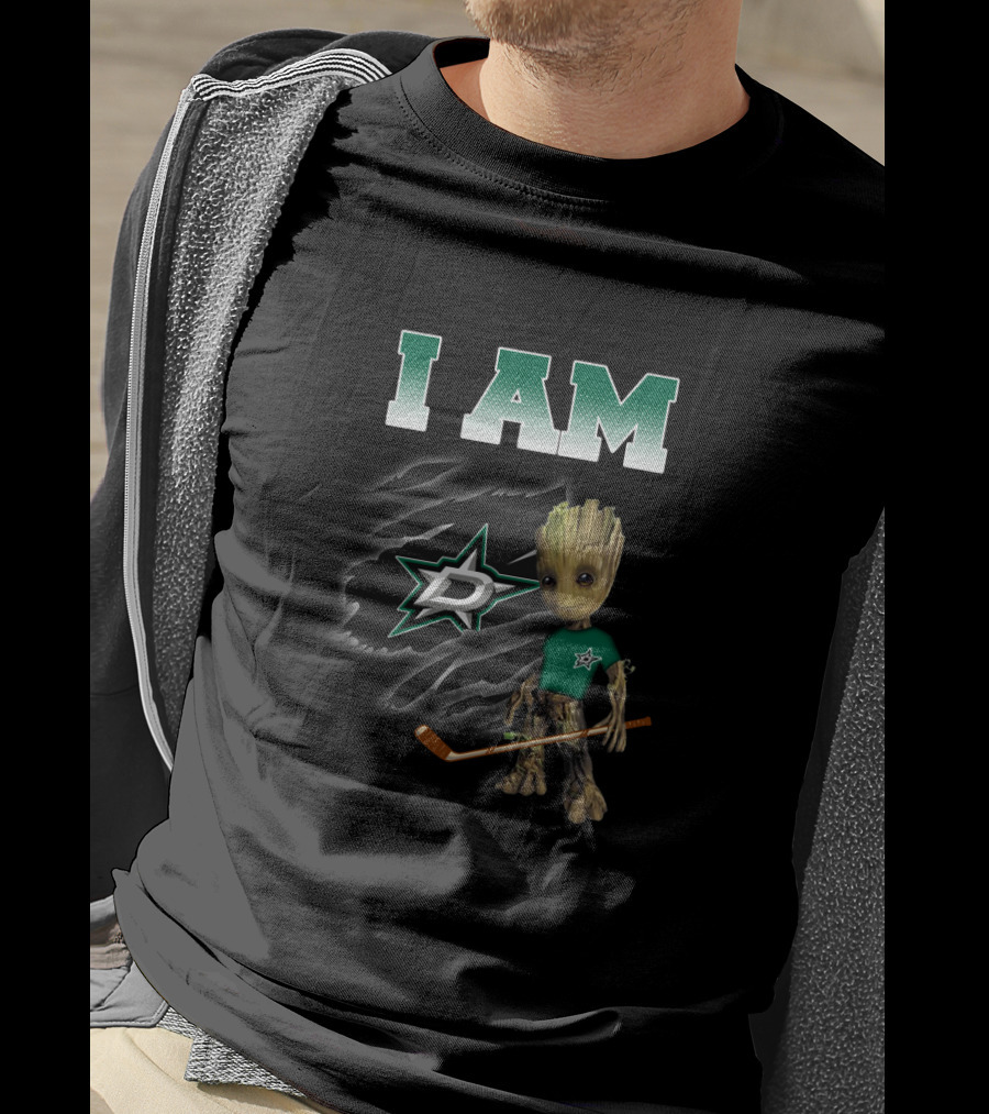 I Am Dallas Stars Groot With Hockey Stick T-Shirt