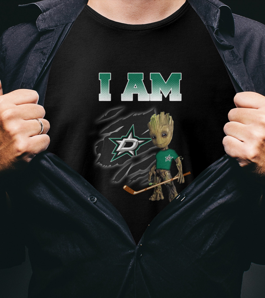I Am Dallas Stars Groot With Hockey Stick T-Shirt
