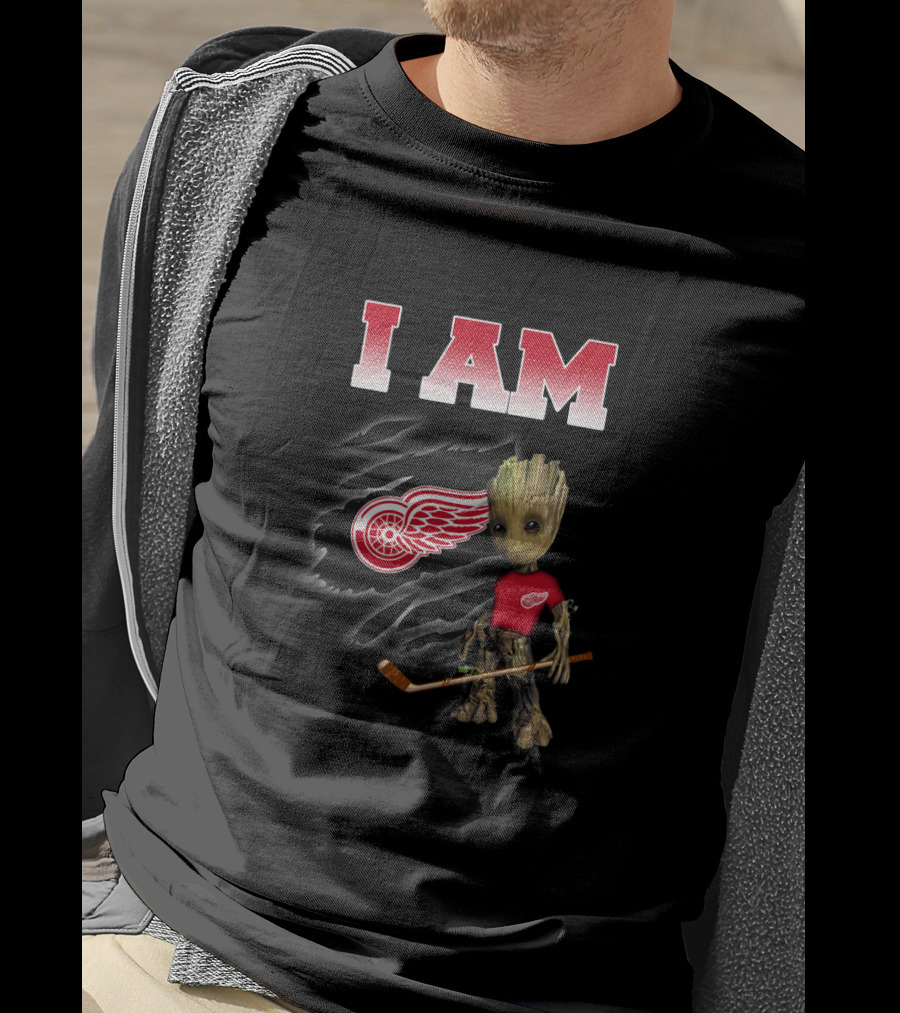 I Am Detroit Red Wings Groot Fan Hockey Nhl Guardians Of The Galaxy T-Shirt