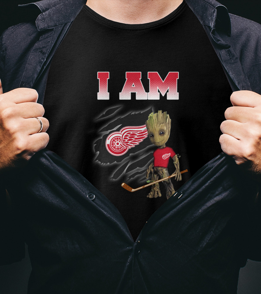 I Am Detroit Red Wings Groot Fan Hockey Nhl Guardians Of The Galaxy T-Shirt