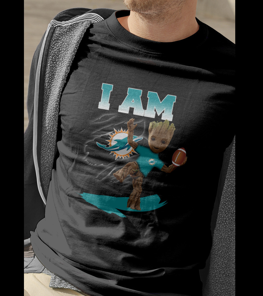 I Am Miami Dolphins Groot With Football T-Shirt