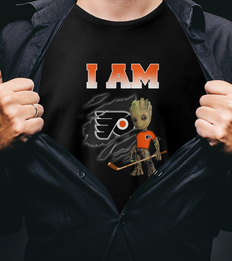 I Am Philadelphia Flyers Groot Hockey Fan Character T-Shirt