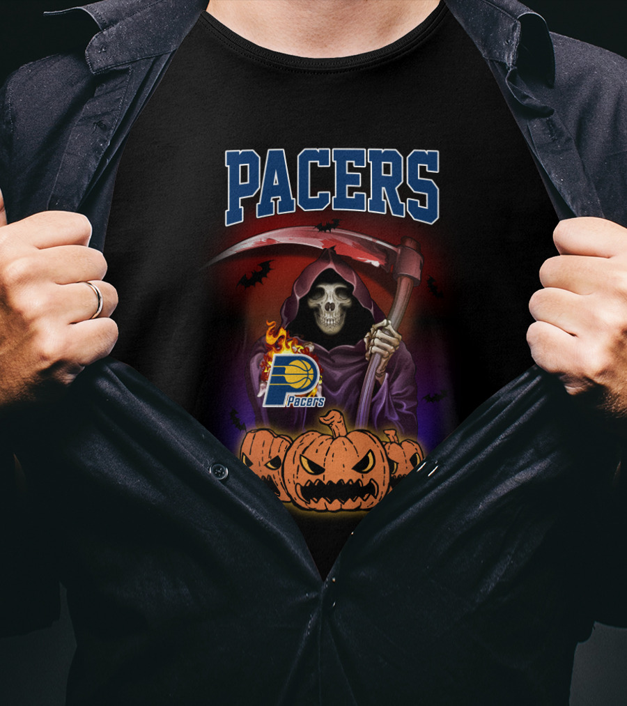 Pacers Grim Reaper Halloween Skull Indiana Pacers Logo Pumpkins T-Shirt