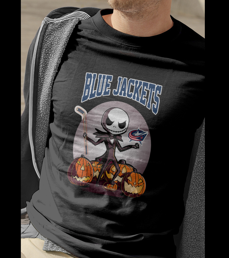 Columbus Blue Jackets Jack Skellington Halloween NHL Pumpkins T-Shirt