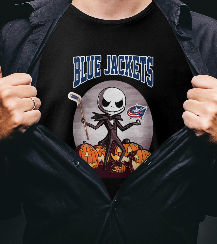 Columbus Blue Jackets Jack Skellington Halloween NHL Pumpkins T-Shirt
