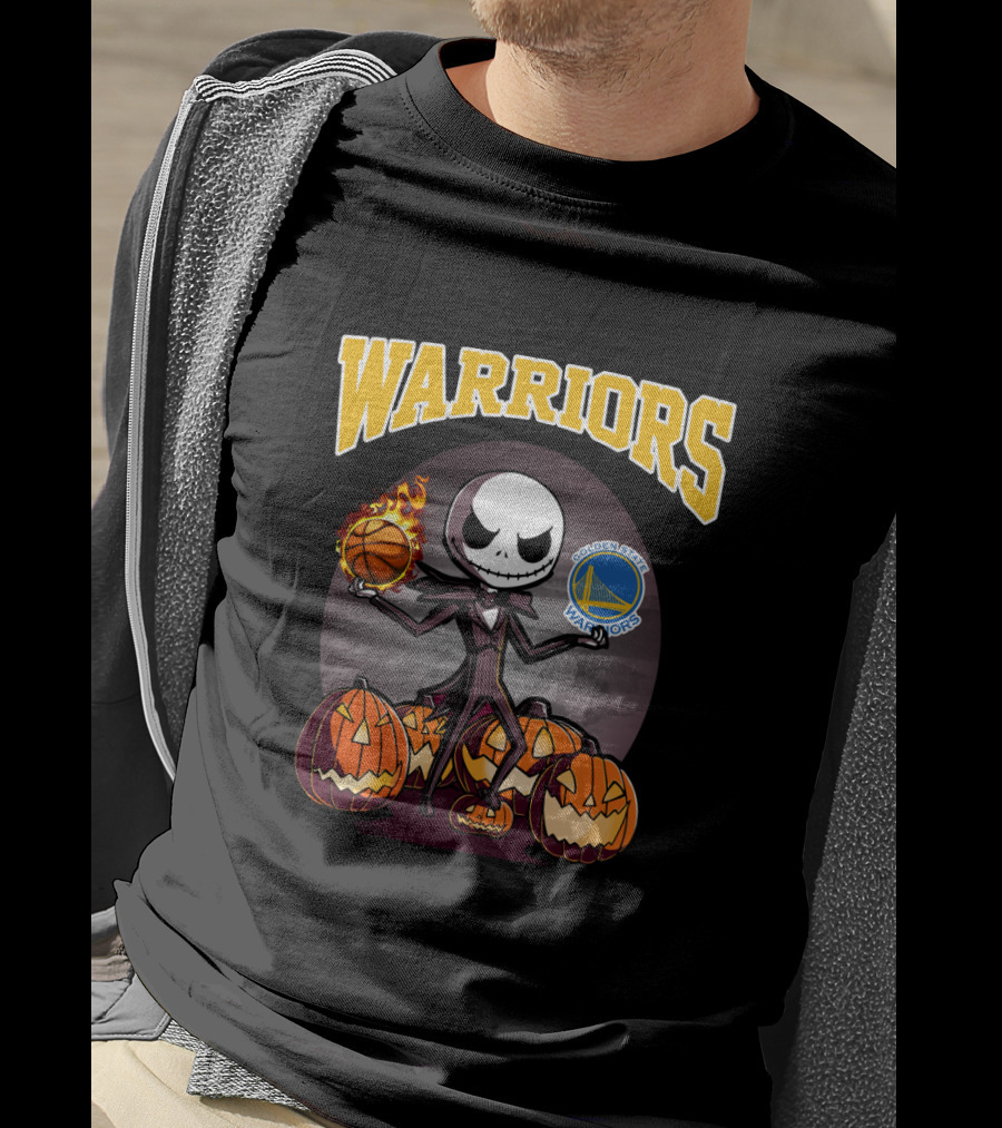 Golden State Warriors Halloween Jack Skellington Basketball Pumpkins T-Shirt