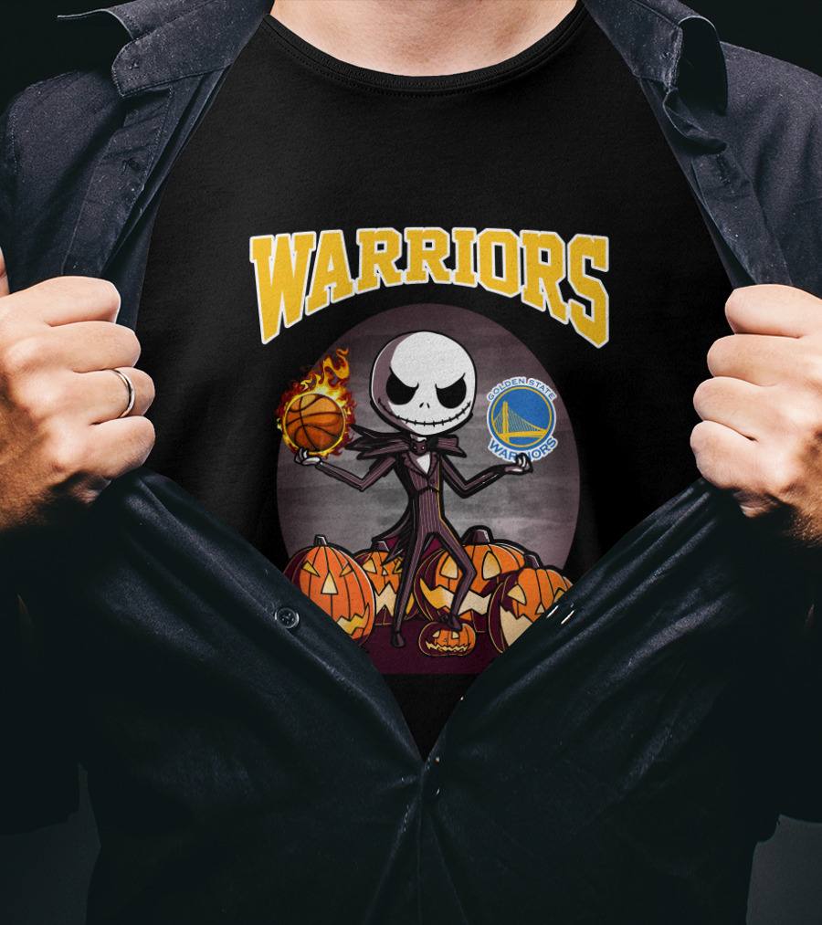 Golden State Warriors Halloween Jack Skellington Basketball Pumpkins T-Shirt