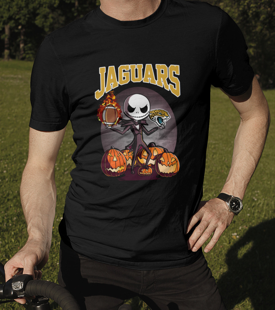 Jaguars Halloween Jack Skellington Pumpkin Football T-Shirt