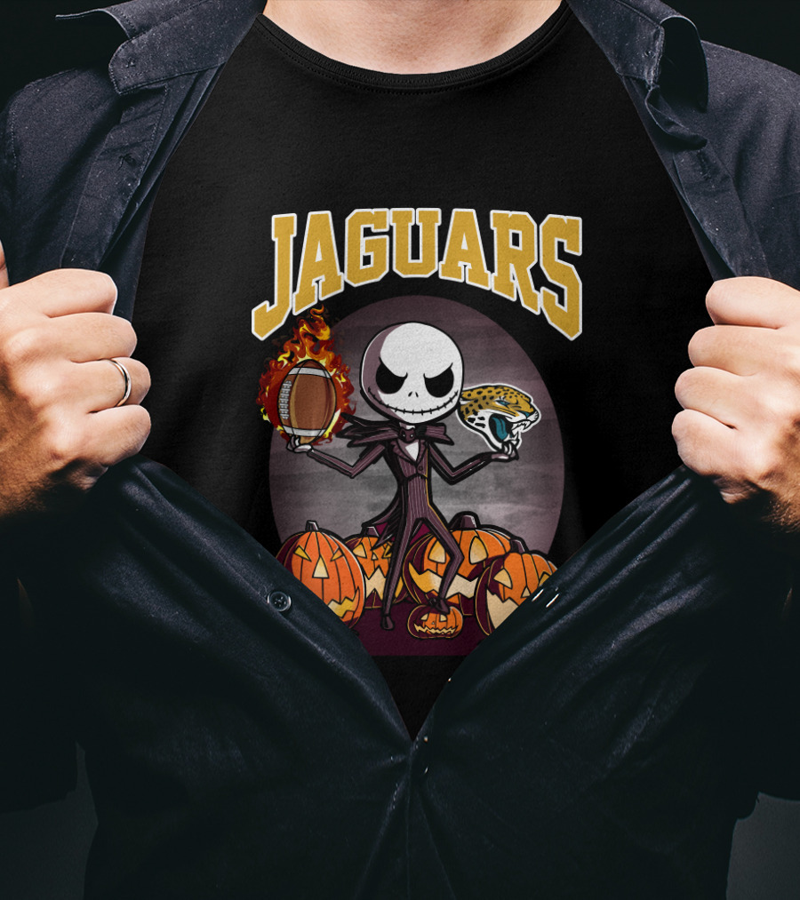 Jaguars Halloween Jack Skellington Pumpkin Football T-Shirt