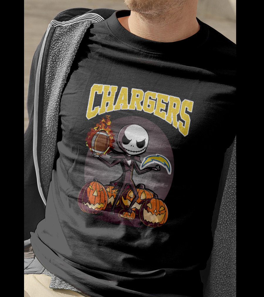 Chargers Halloween Jack Skeleton Football Pumpkins T-Shirt