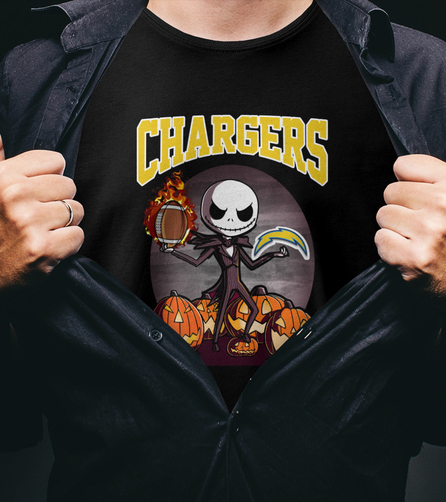 Chargers Halloween Jack Skeleton Football Pumpkins T-Shirt