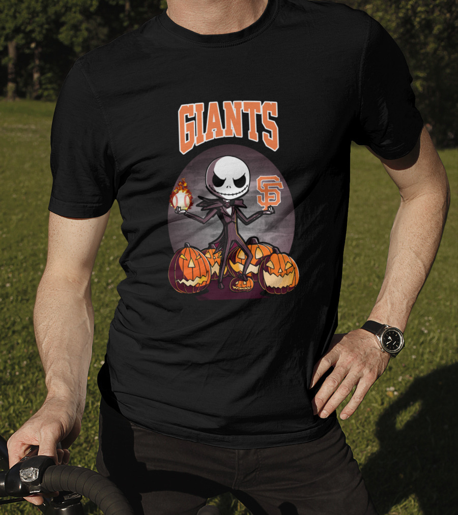 Jack Skellington Giants Halloween San Francisco Baseball Pumpkins T-Shirt