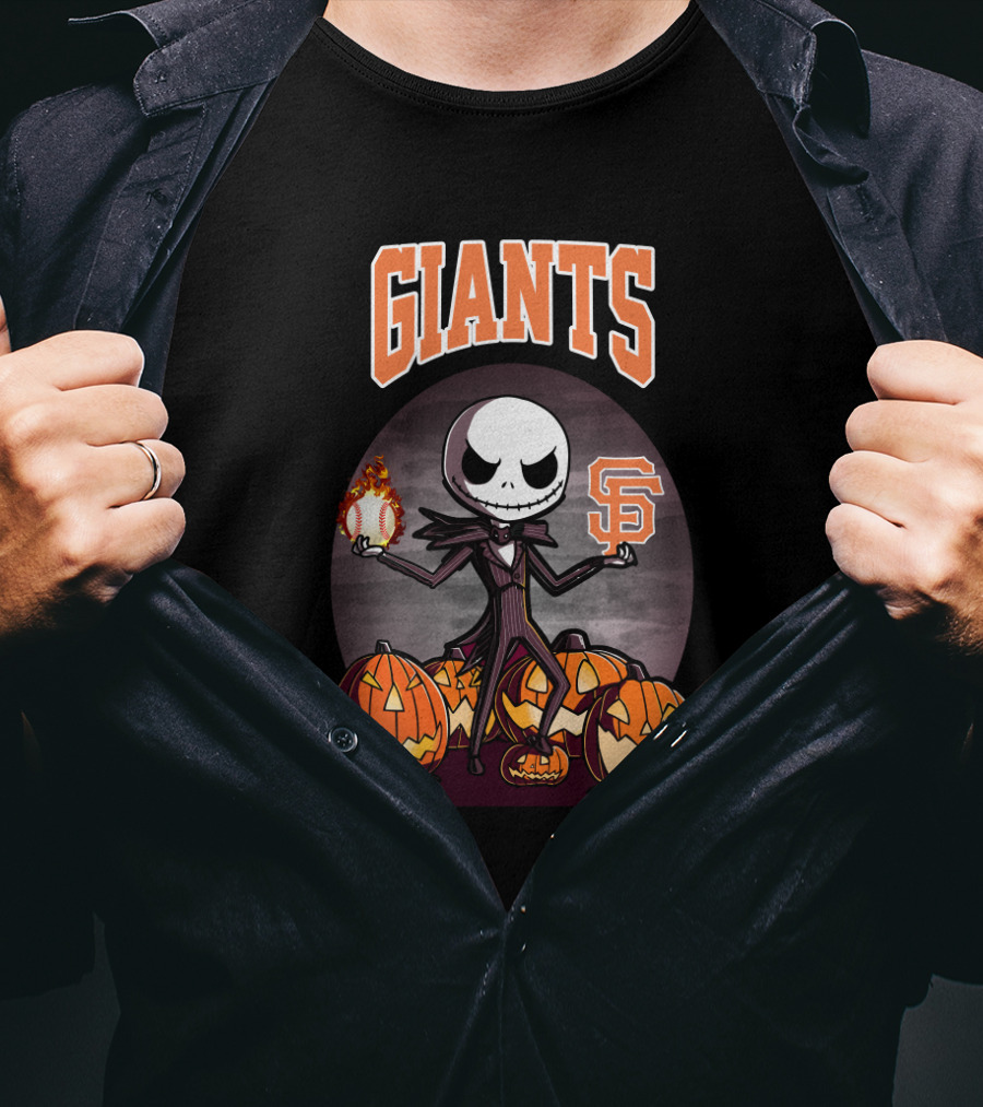 Jack Skellington Giants Halloween San Francisco Baseball Pumpkins T-Shirt