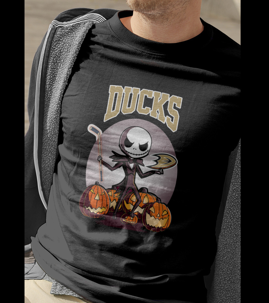Jack Skellington Halloween Anaheim Ducks Hockey Pumpkins T-Shirt