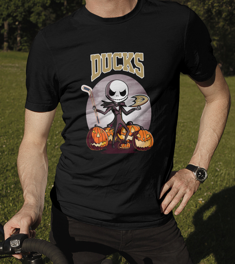 Jack Skellington Halloween Anaheim Ducks Hockey Pumpkins T-Shirt