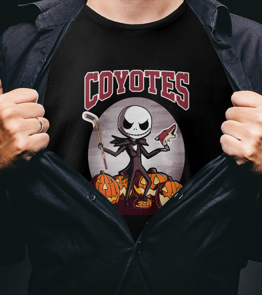 Jack Skellington Arizona Coyotes Hockey Halloween Pumpkins T-Shirt