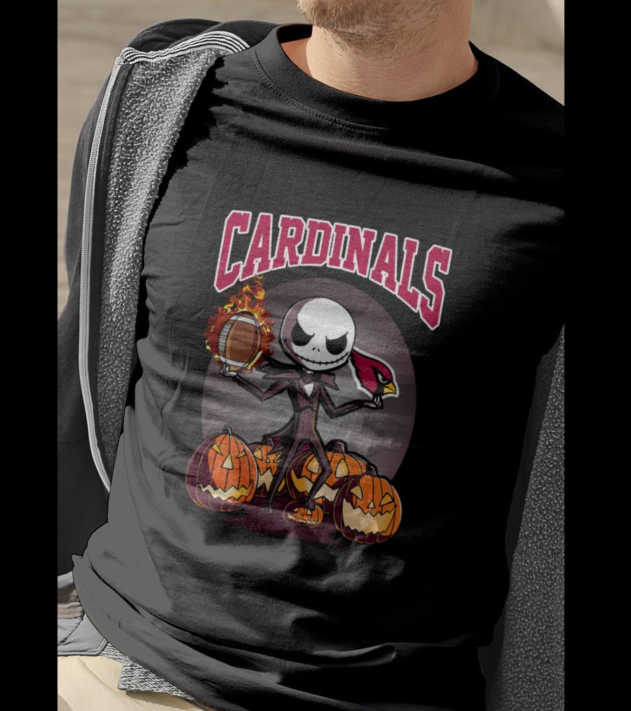 Jack Skellington Cardinals Halloween Arizona Pumpkin Football T-Shirt
