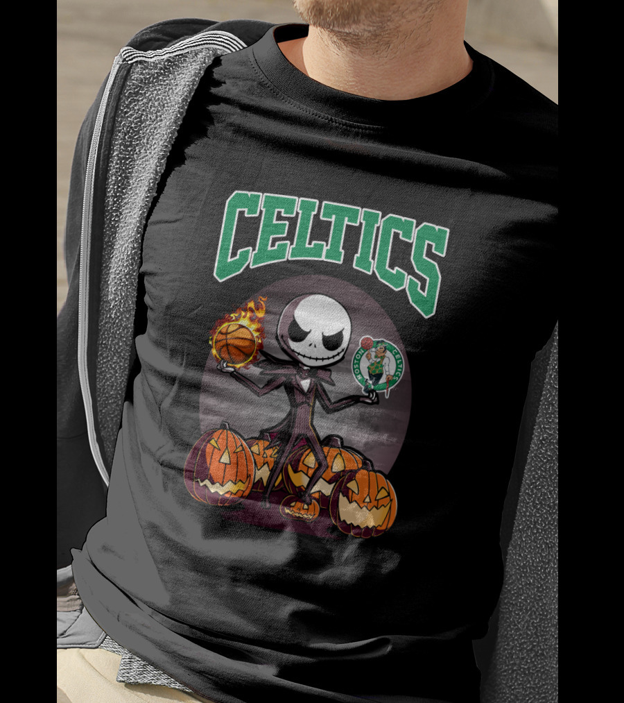 Celtics Halloween Jack Skellington Boston Basketball Pumpkins T-Shirt