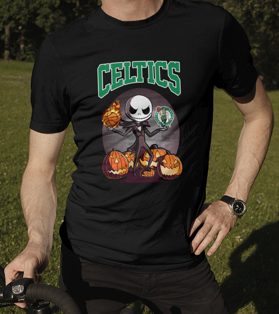 Celtics Halloween Jack Skellington Boston Basketball Pumpkins T-Shirt