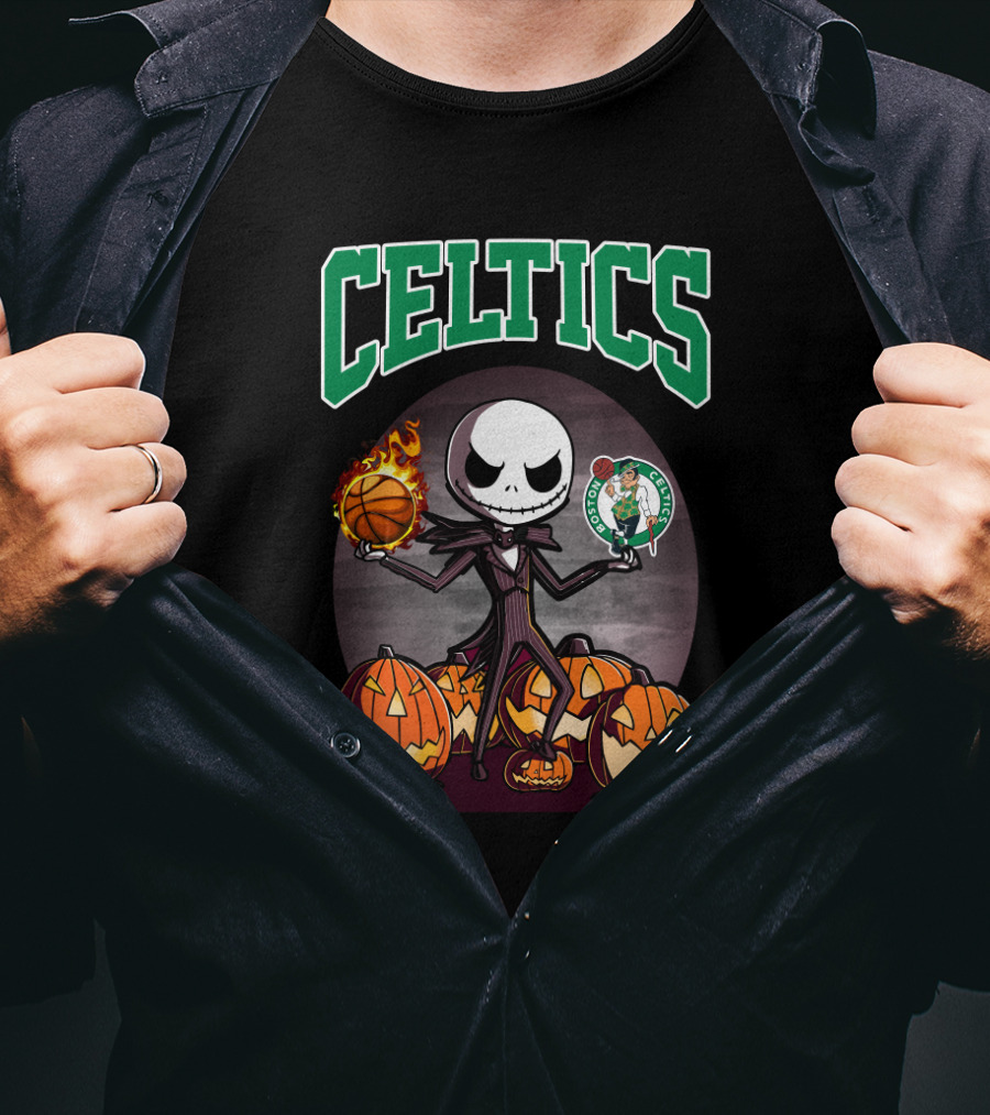 Celtics Halloween Jack Skellington Boston Basketball Pumpkins T-Shirt