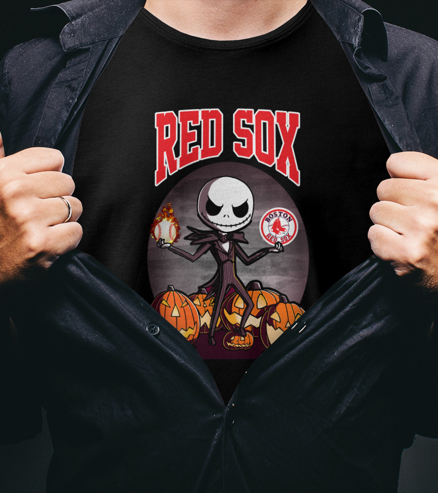 Red Sox Jack Skellington Halloween Boston Red Sox Pumpkins Fireball T-Shirt