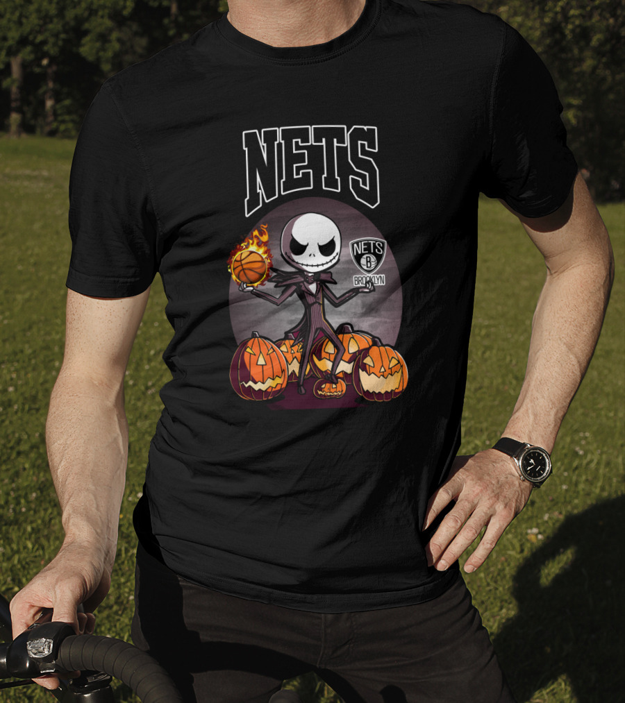 Jack Skellington Brooklyn Nets Halloween Pumpkins Basketball T-Shirt