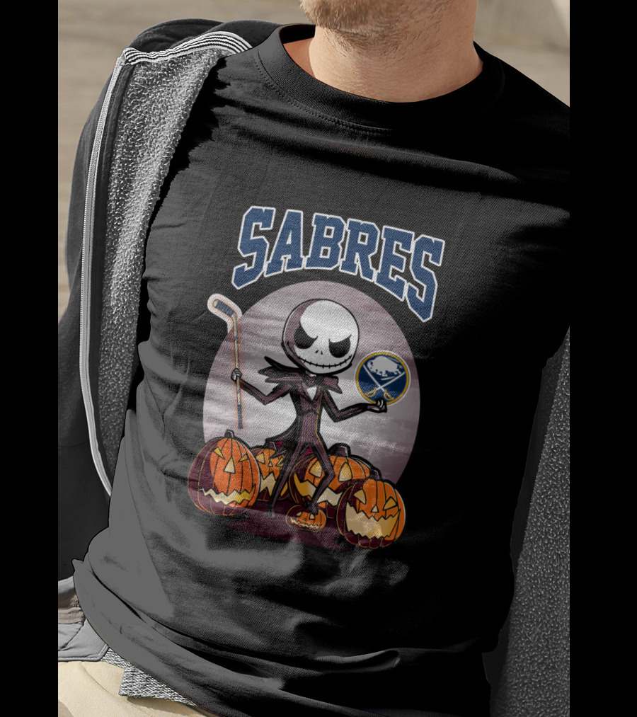 Jack Skellington Halloween Buffalo Sabres Hockey Pumpkins T-Shirt