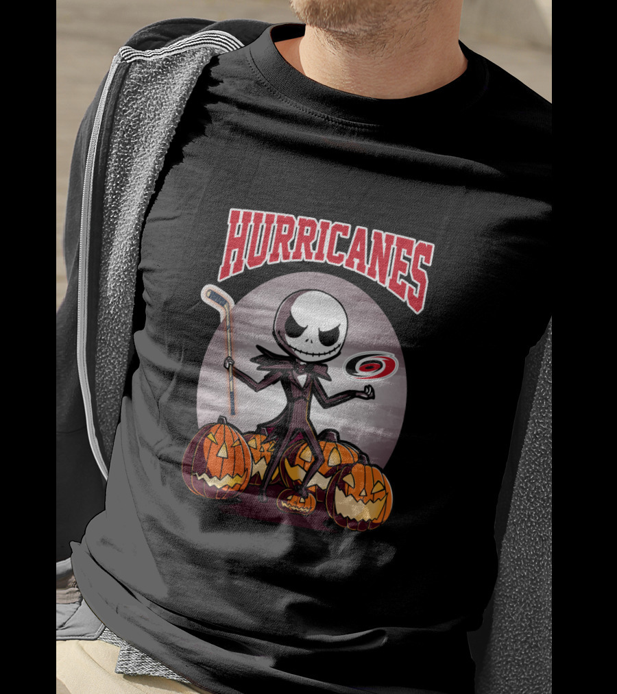 Jack Skellington Carolina Hurricanes Halloween Hockey Pumpkins T-Shirt