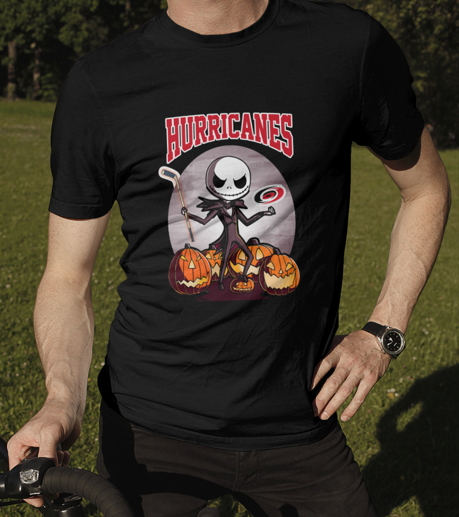 Jack Skellington Carolina Hurricanes Halloween Hockey Pumpkins T-Shirt
