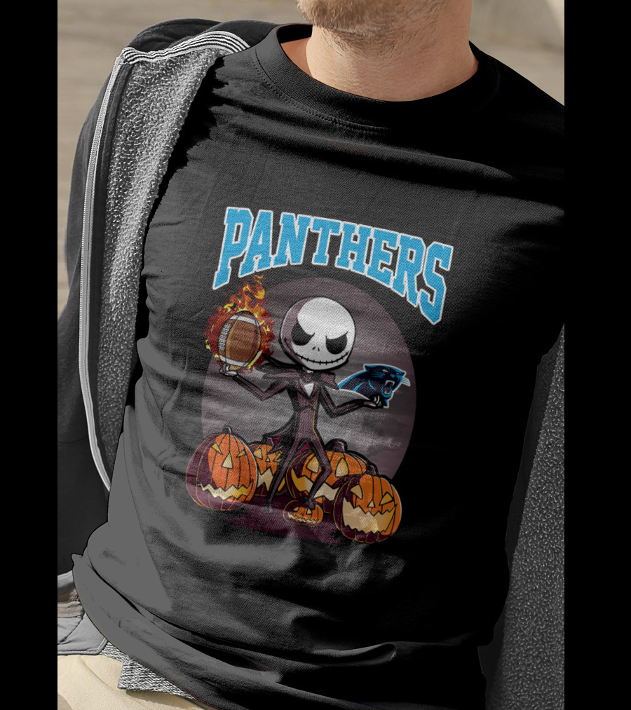 Panthers Halloween Jack Skellington Carolina Football Pumpkins T-Shirt
