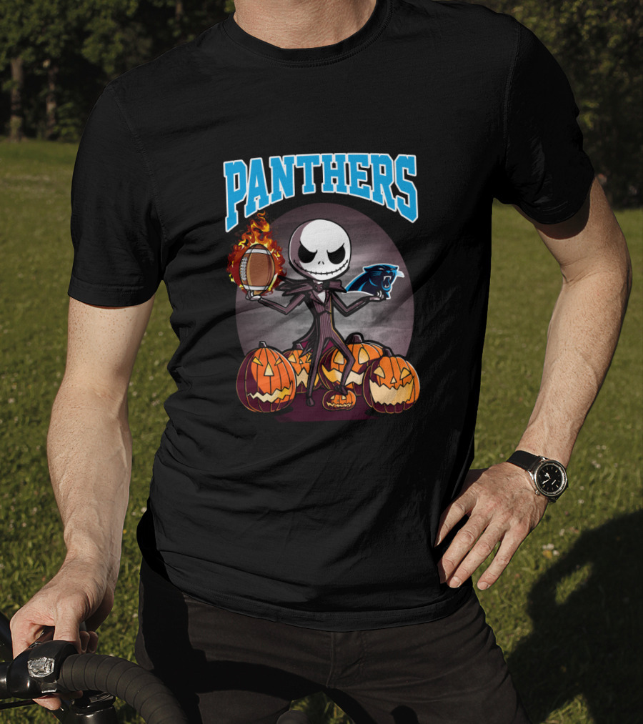 Panthers Halloween Jack Skellington Carolina Football Pumpkins T-Shirt