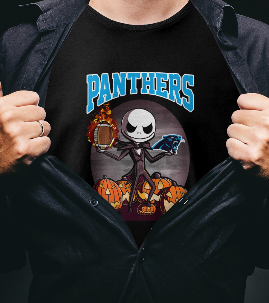 Panthers Halloween Jack Skellington Carolina Football Pumpkins T-Shirt