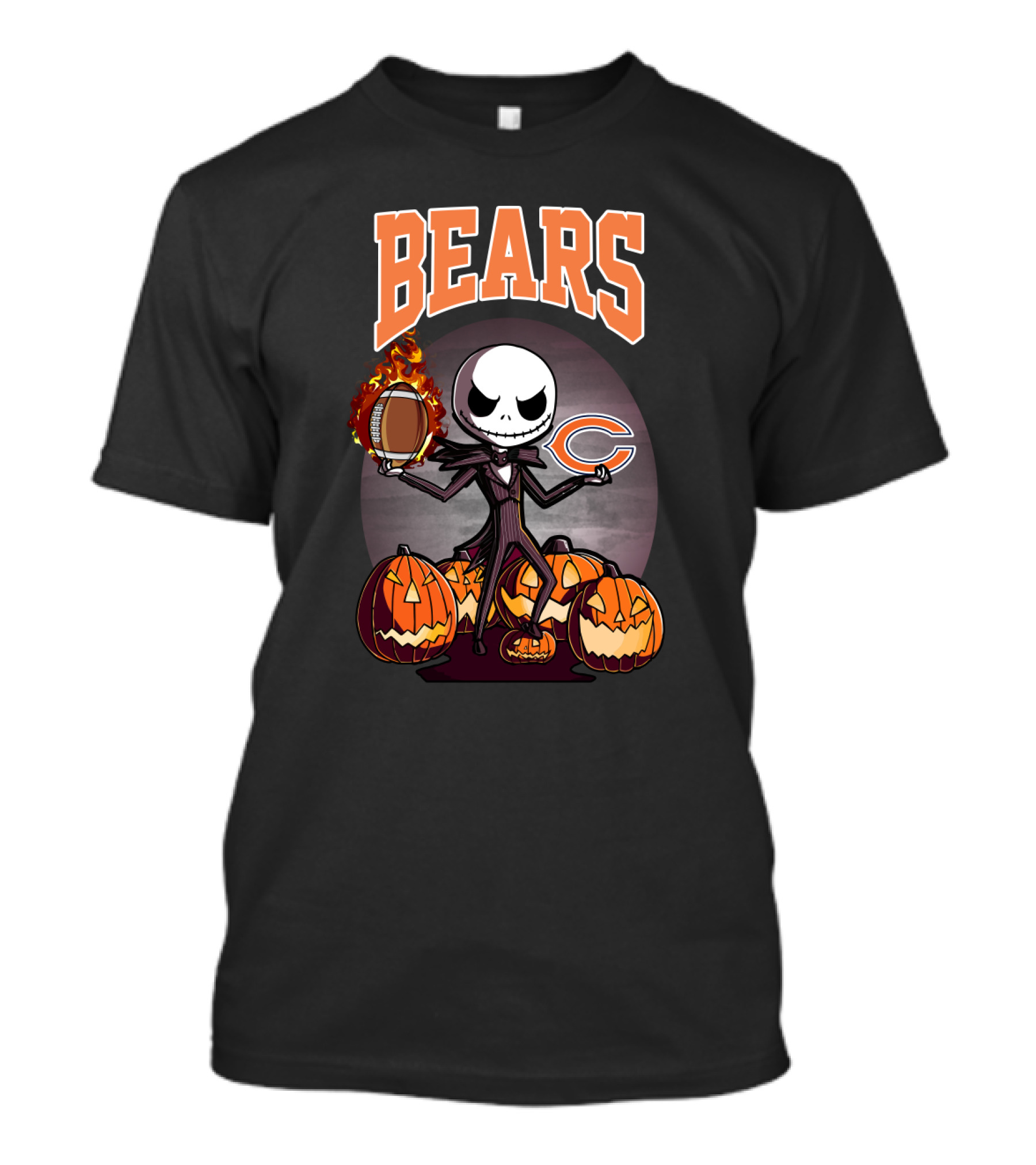 Bears Jack Skellington Halloween Chicago Football Theme With Pumpkins T-Shirt