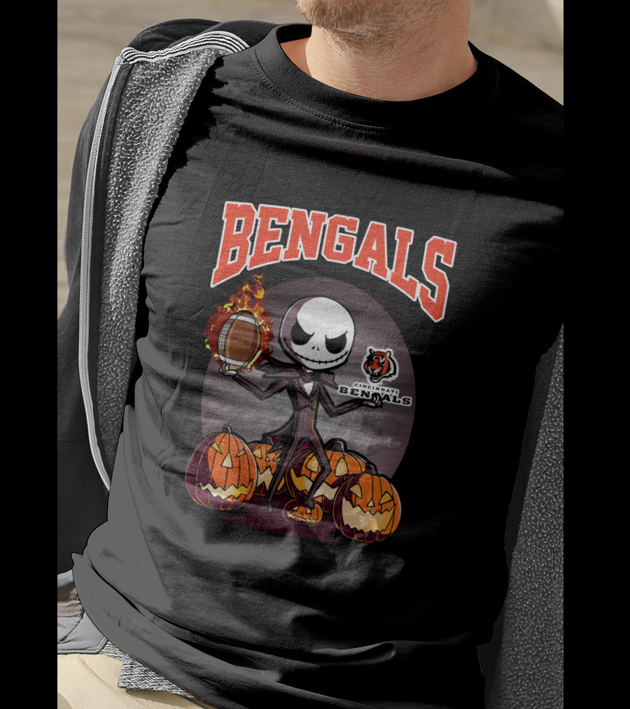 Jack Skellington Bengals Halloween Cincinnati Football Pumpkins T-Shirt