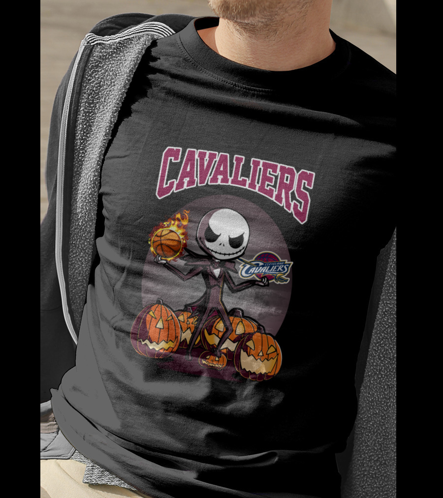 Cavaliers Jack Skellington Halloween Basketball Pumpkins Cleveland Fan T-Shirt