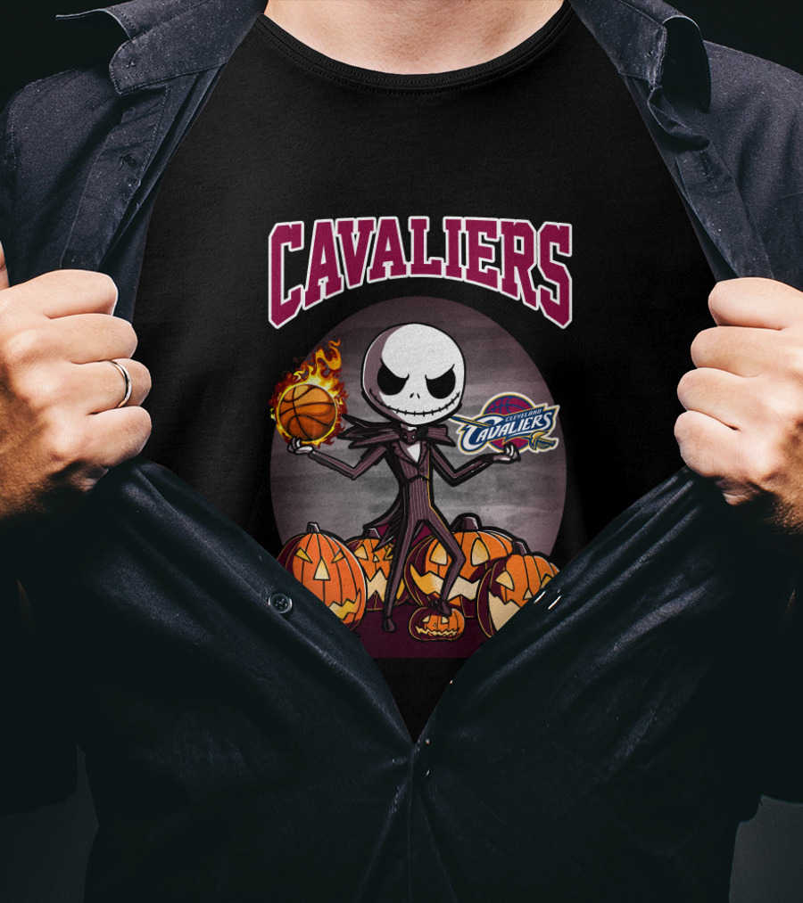 Cavaliers Jack Skellington Halloween Basketball Pumpkins Cleveland Fan T-Shirt
