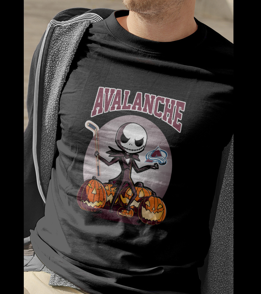 Jack Skellington Colorado Avalanche Halloween Hockey Pumpkins T-Shirt