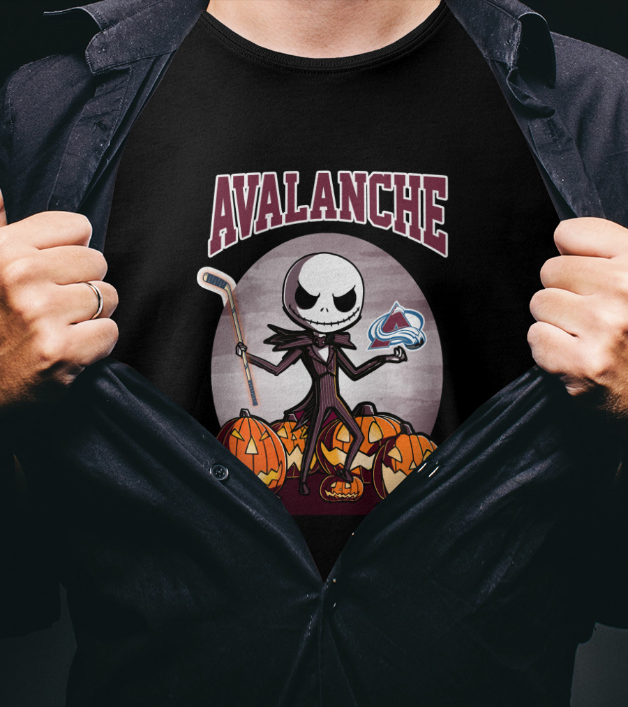 Jack Skellington Colorado Avalanche Halloween Hockey Pumpkins T-Shirt