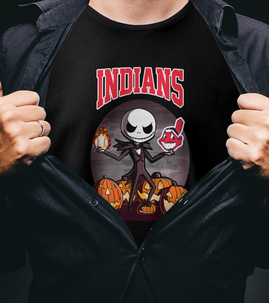 Indians Jack Skellington Halloween Baseball Mashup Pumpkins T-Shirt