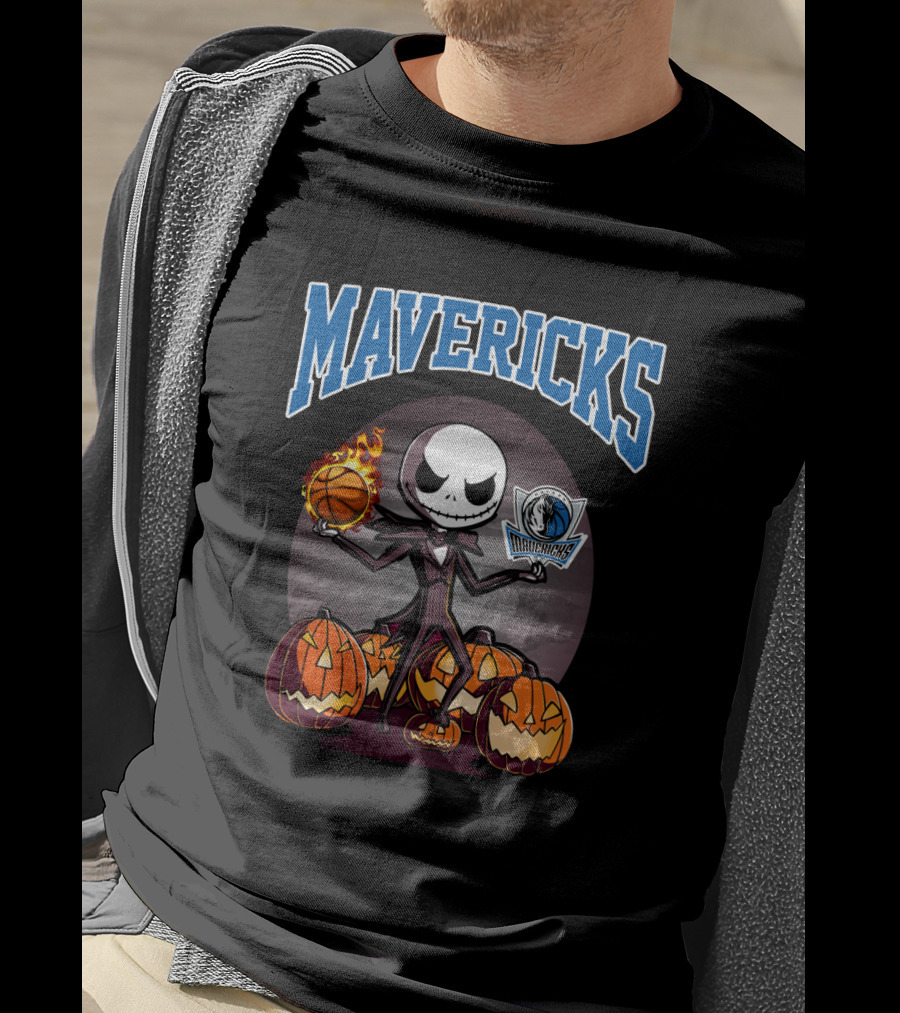 Mavericks Jack Skellington Halloween With Pumpkins And Basketball T-Shirt