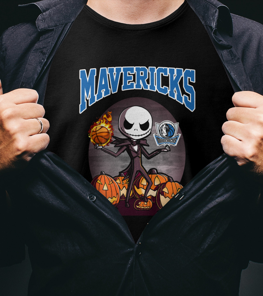 Mavericks Jack Skellington Halloween With Pumpkins And Basketball T-Shirt