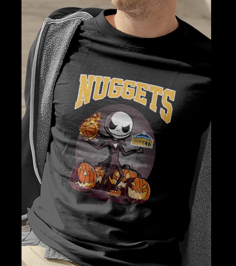 Nuggets Jack Skellington Halloween Pumpkins Basketball Fire Denver Nuggets T-Shirt