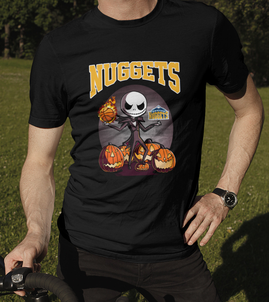 Nuggets Jack Skellington Halloween Pumpkins Basketball Fire Denver Nuggets T-Shirt