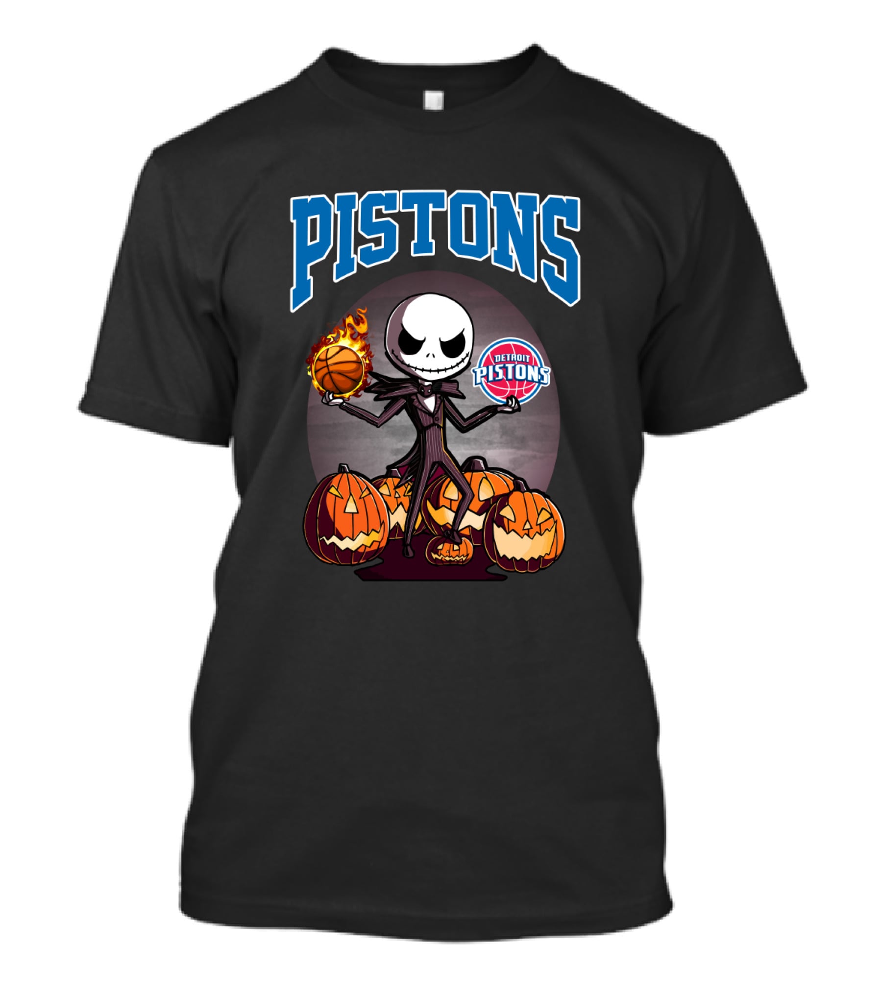 Pistons Jack Skellington Halloween Detroit Pistons Basketball Pumpkins T-Shirt