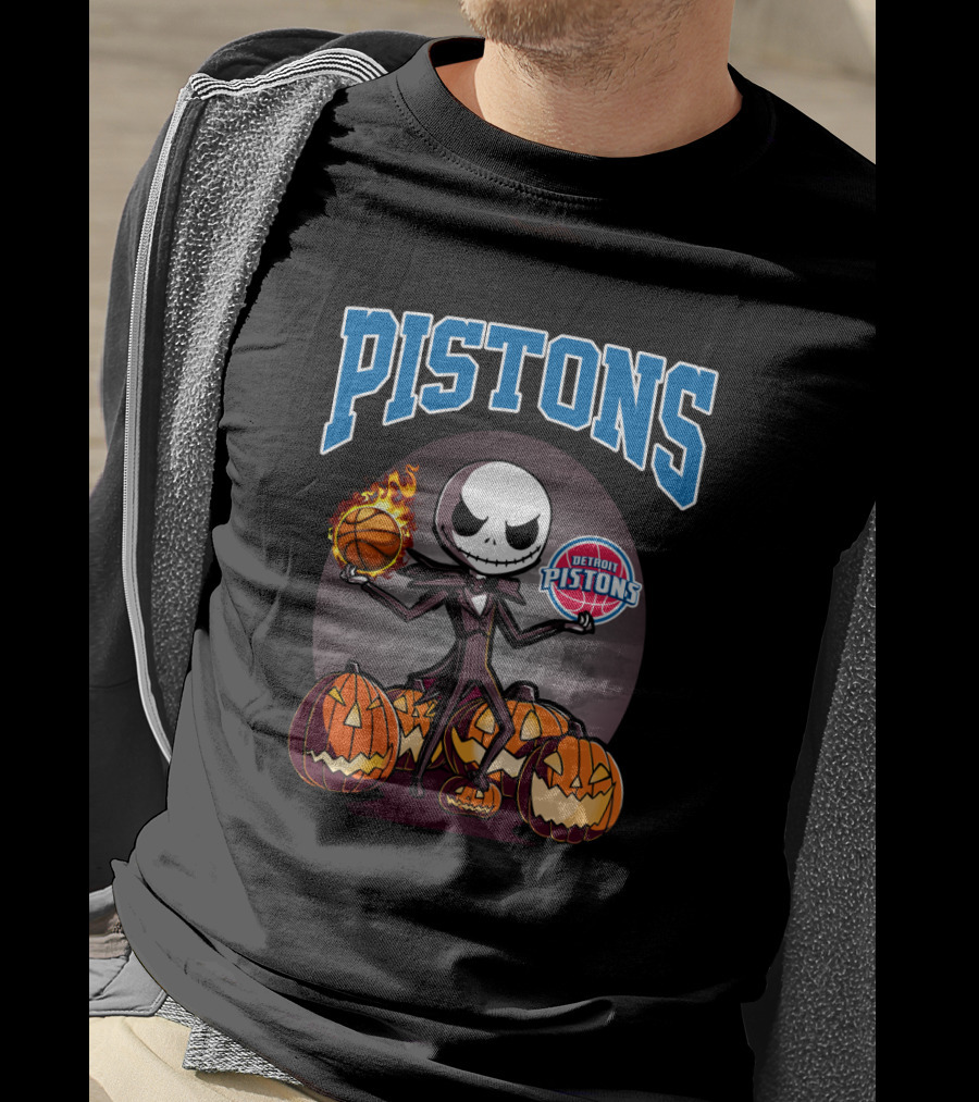 Pistons Jack Skellington Halloween Detroit Pistons Basketball Pumpkins T-Shirt